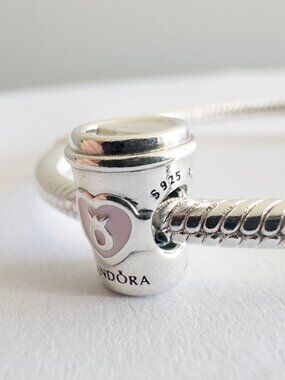 NEW Authentic Pandora Silver Charm a Break Coffee Cup Charm 797185EN160